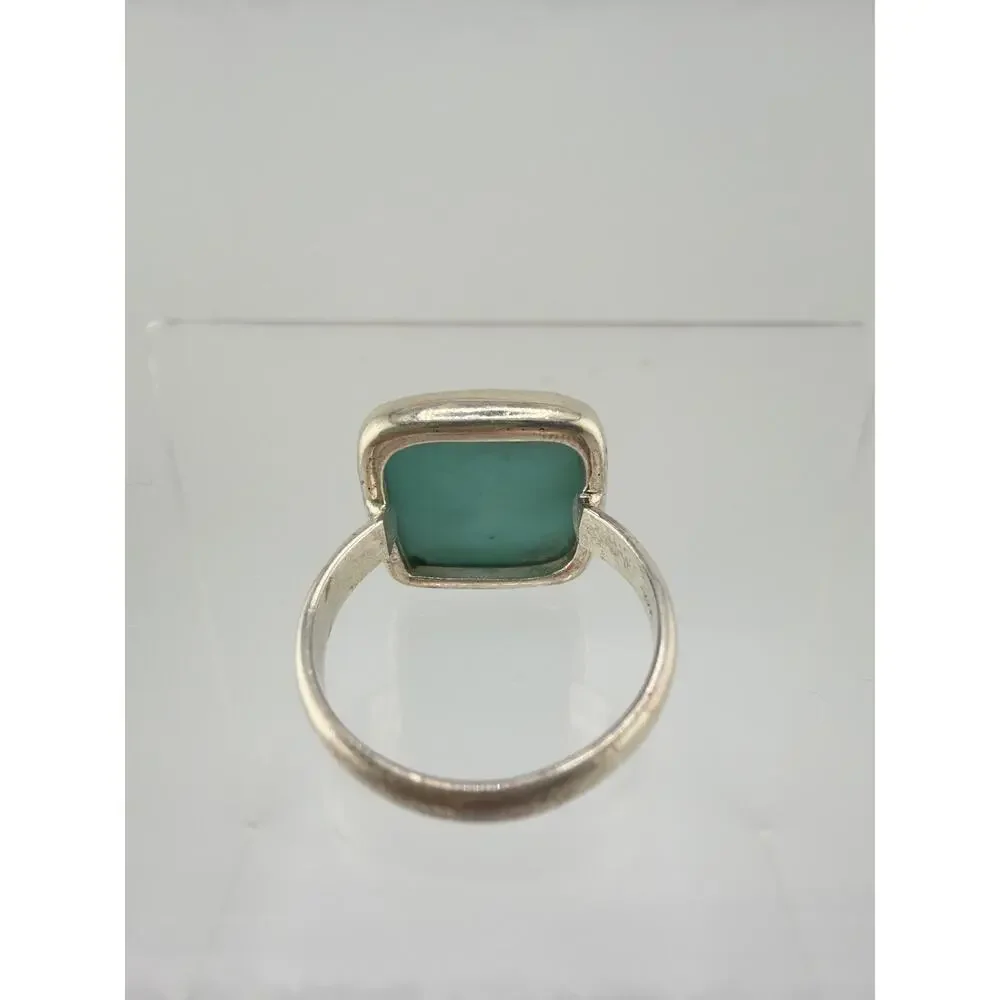 Sterling Silver Cushion Cut Turquoise Bezel Ring Size 8.5